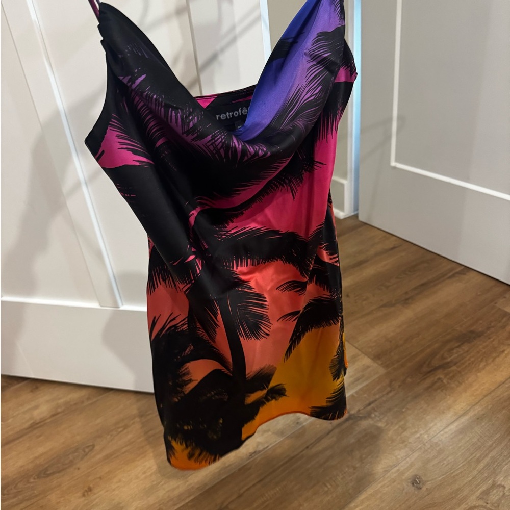 Retrofete Rylynn Silk Dress in the sunset palm print